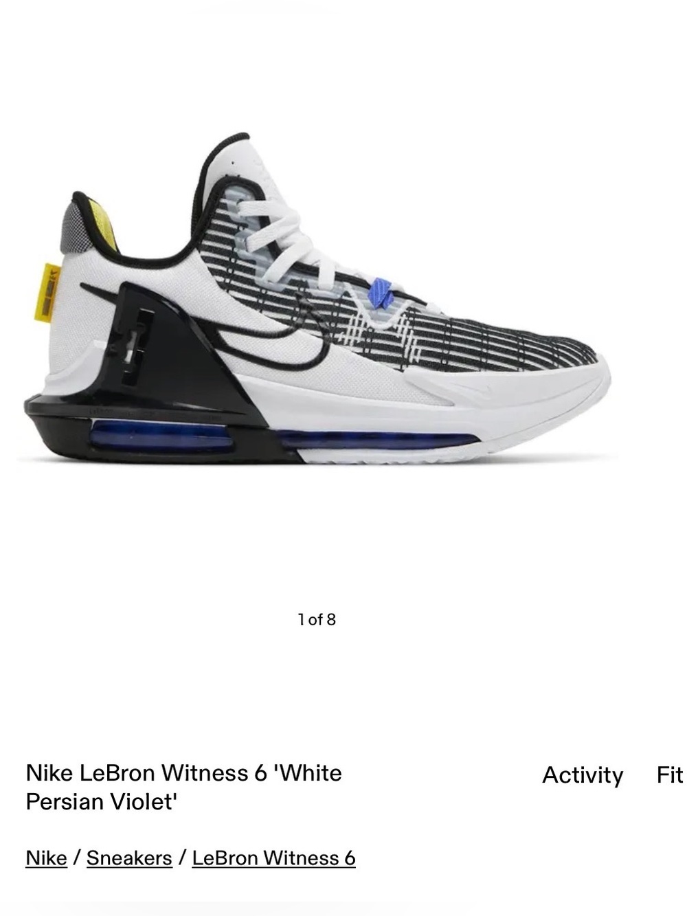 Nike Lebron Witness VI Basketball Sneakers White/Black/Perisan Violet Size 11
